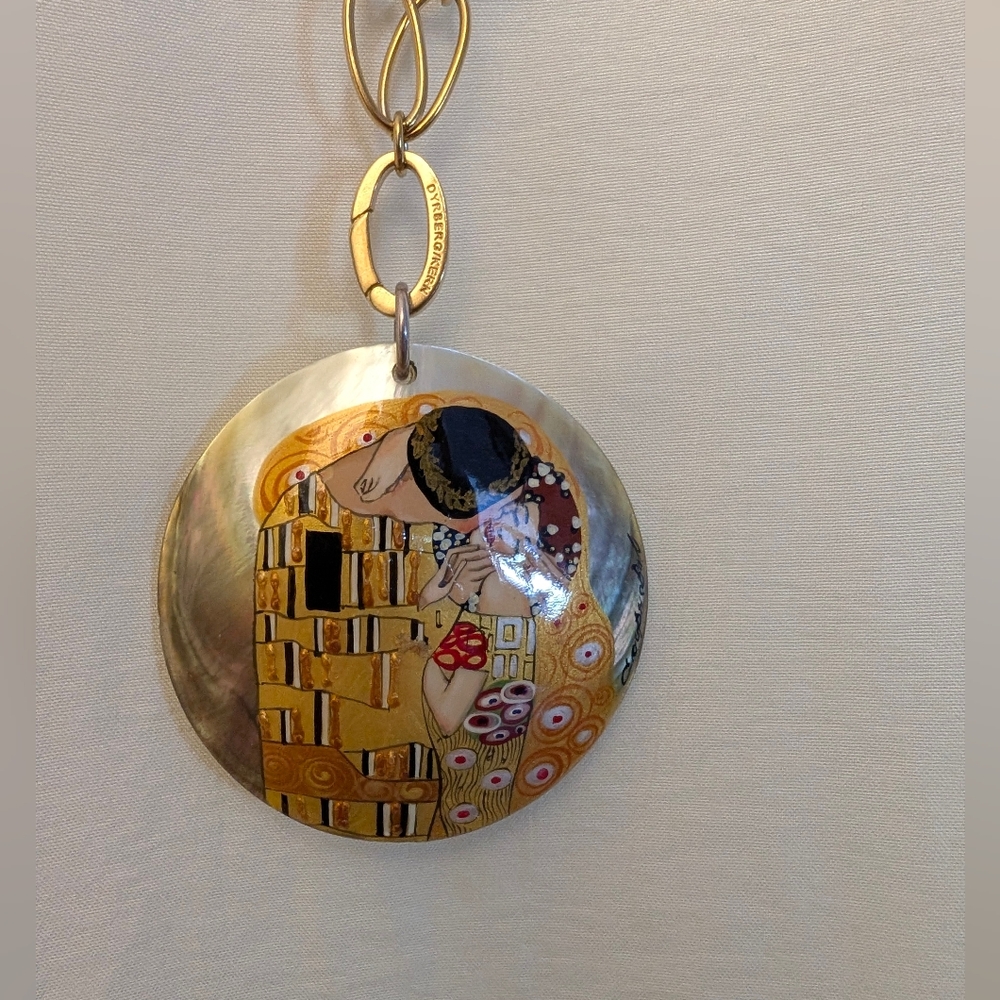 "The Kiss" by Gustav Klimt, Hand painted, Dyrberg Kern Chain